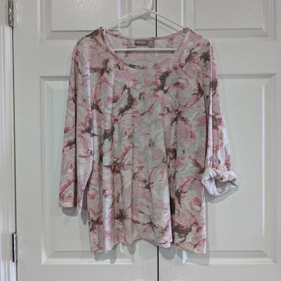 Chico's Women's Tie-Dye Scoop Neck Blouse, Pink, Size 3 (Large), 100% Cotton - Picture 2 of 10